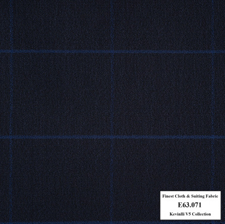 E63.071 Kevinlli V5 - Vải Suit 60% Wool - Xanh đen Caro đen
